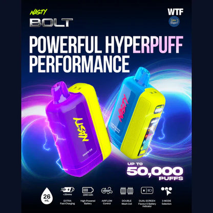 Buy Nasty Bolt 50,000 50K Puffs Vapes Online (Rechargeable Disposable) | Express Delivery in Mumbai
